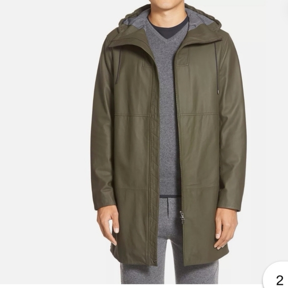 VINCE OLIVE GREEN LEATHER PARKA JACKET - Picture 9 of 12